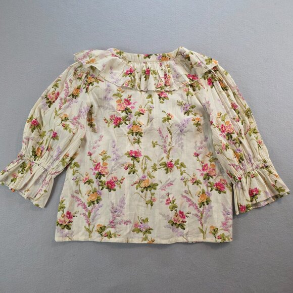 Mille‎ Resortwear Travel Hanna Floral Ruffle Button Front Top Bohemian Beach XL - Picture 6 of 11